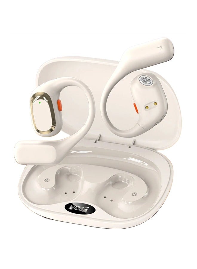 Beige Bone Conduction Wireless Earphones  Type-C interface charging,BT5.4 full upgrade,lossless transmission more faster.Active noise reduction,binocular bilateral clear call,a new upgrade stereo dual channelThe LED power supply shows the battery level.Compatible with iphone,ipad,most Android devices - Image 1